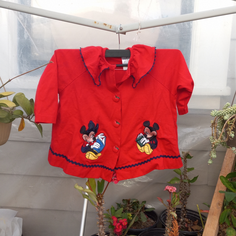 Disney Red Button Down Shirt with Mickey Mouse Design
